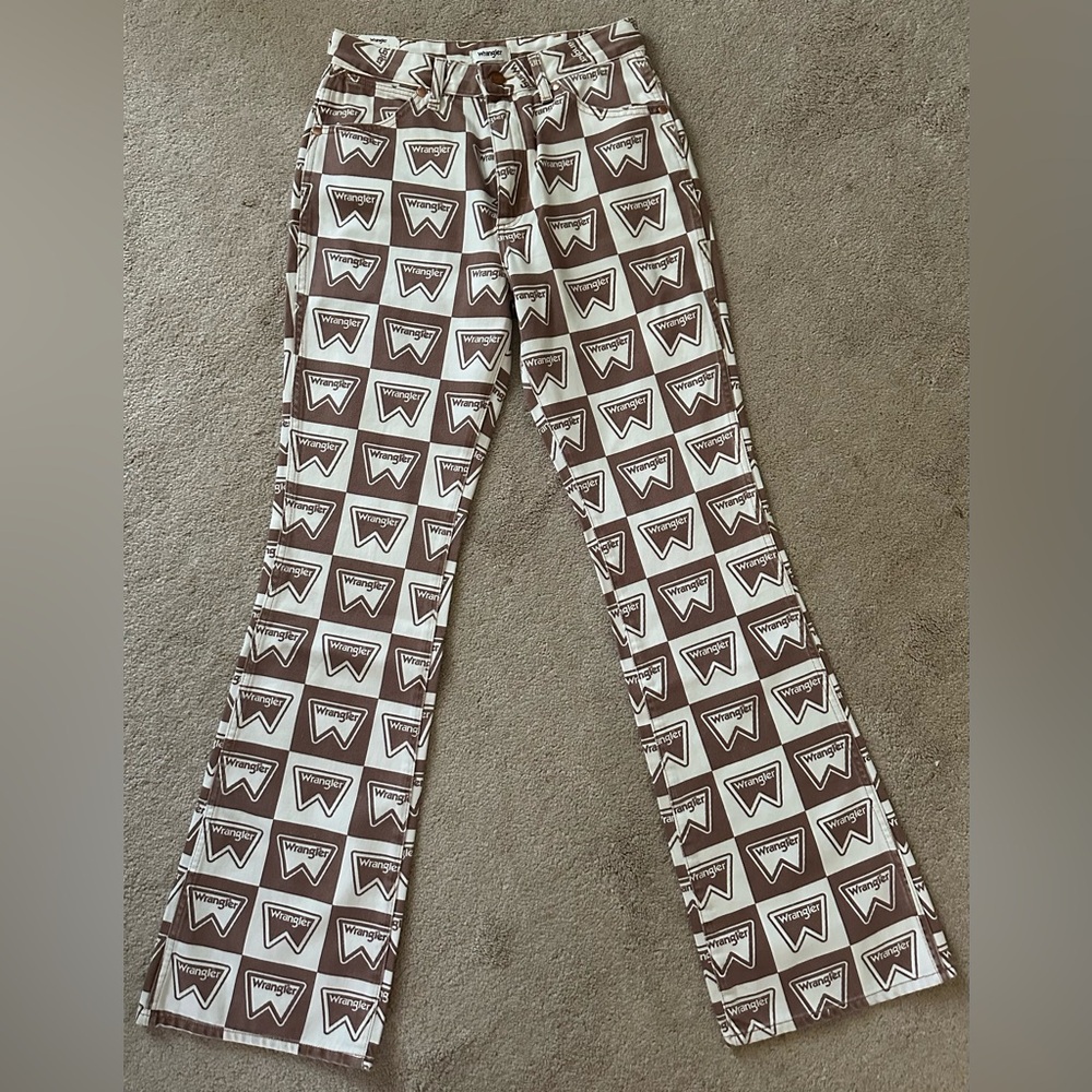 Wrangler Brown and White Geometric Flare Jeans